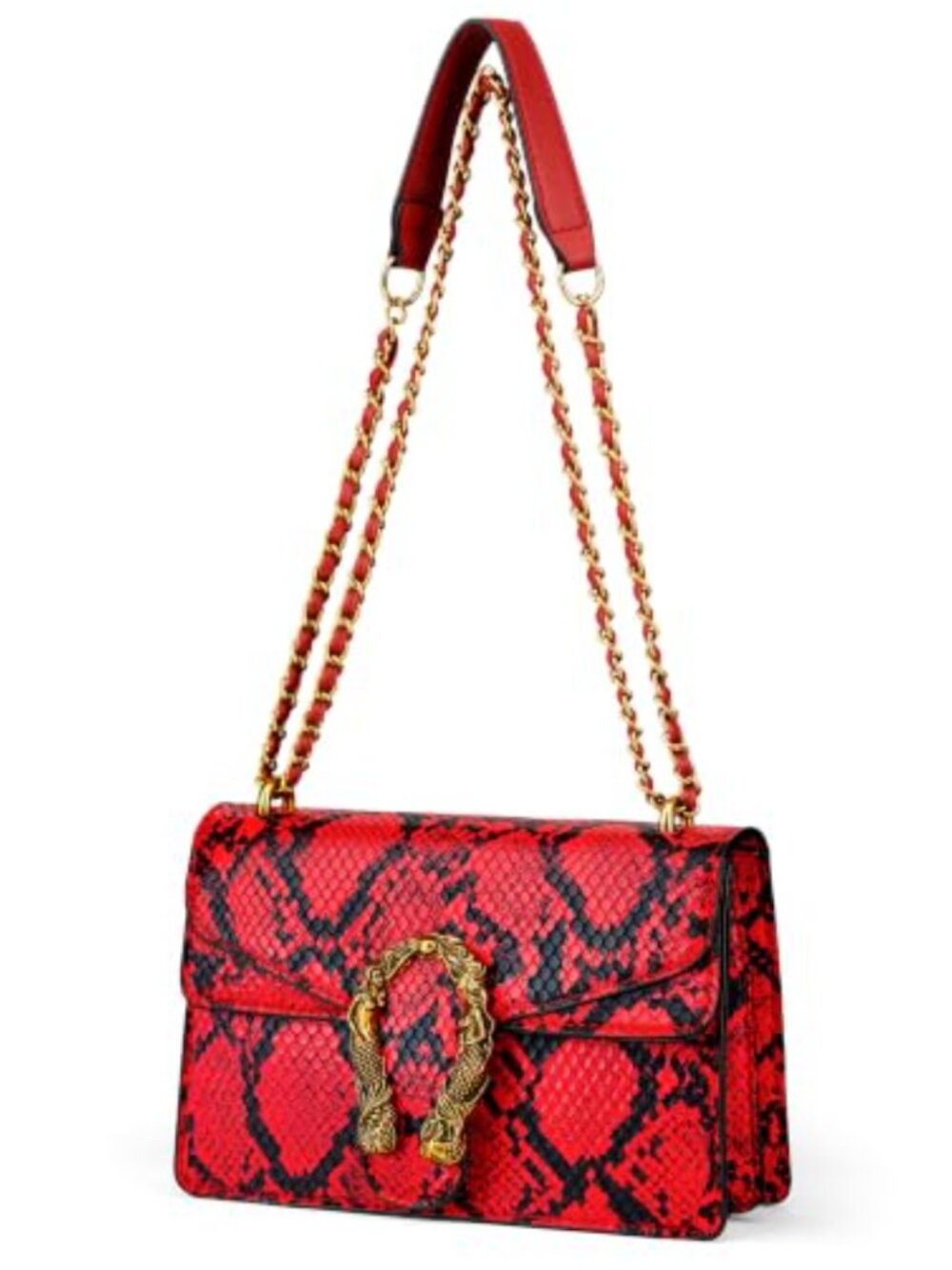 Faux Snake PU Leather Crossbody Purse with Chain Strap